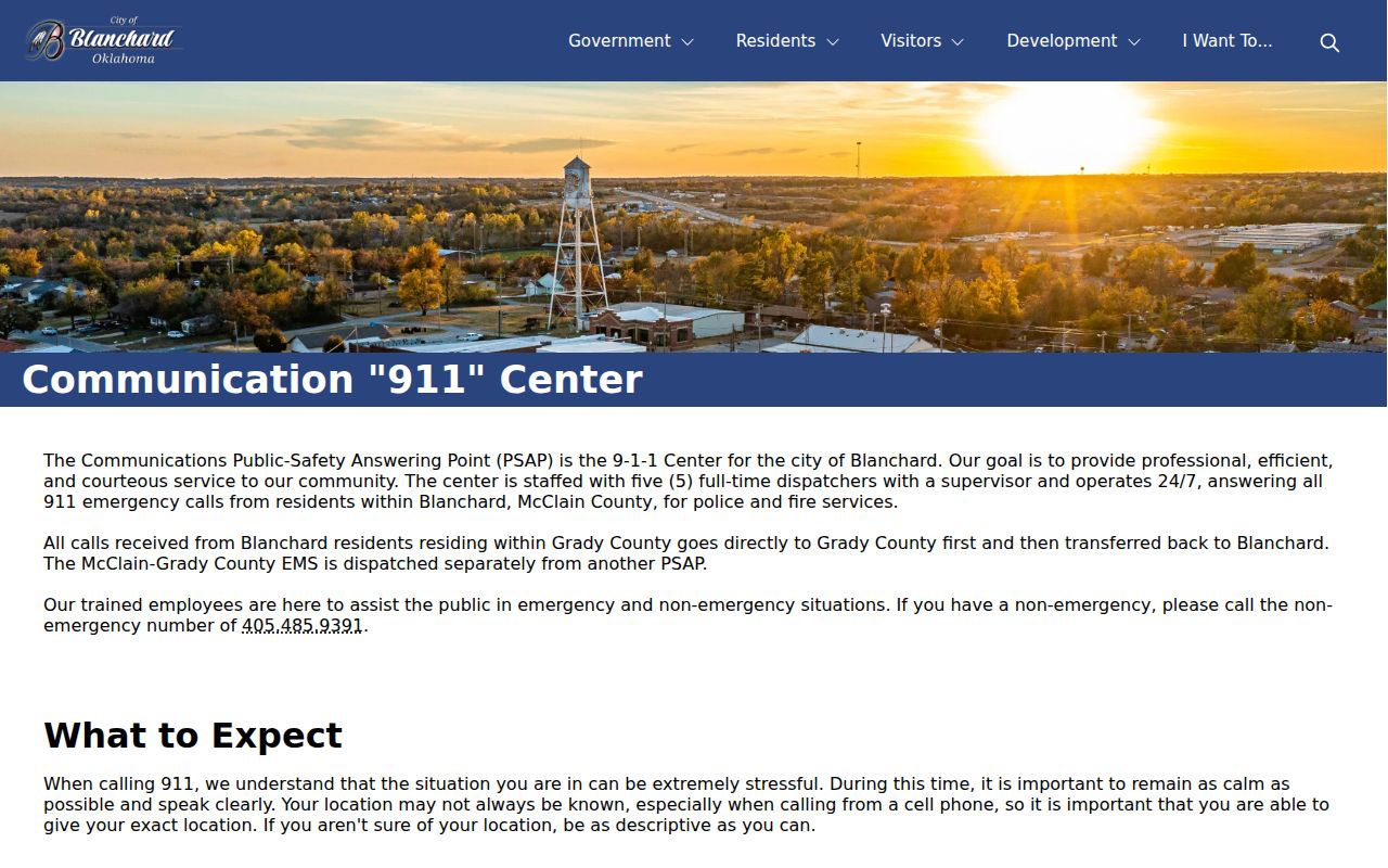 Blanchard Communication 911 Center official page for arrest-record routing