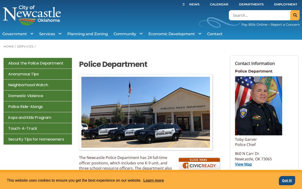 Newcastle Police Department official page for Newcastle arrest records